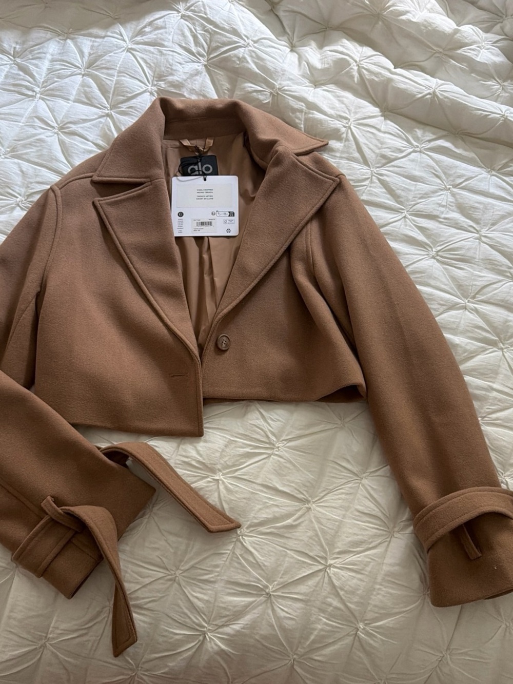 Alo Wool Cropped Metro Brown Women's Wool-Blend Trench -